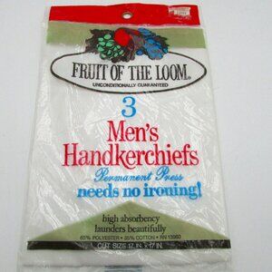 Fruit Of The Loom NOS Pack Of 3 White Men's Handkerchiefs Sealed NOS